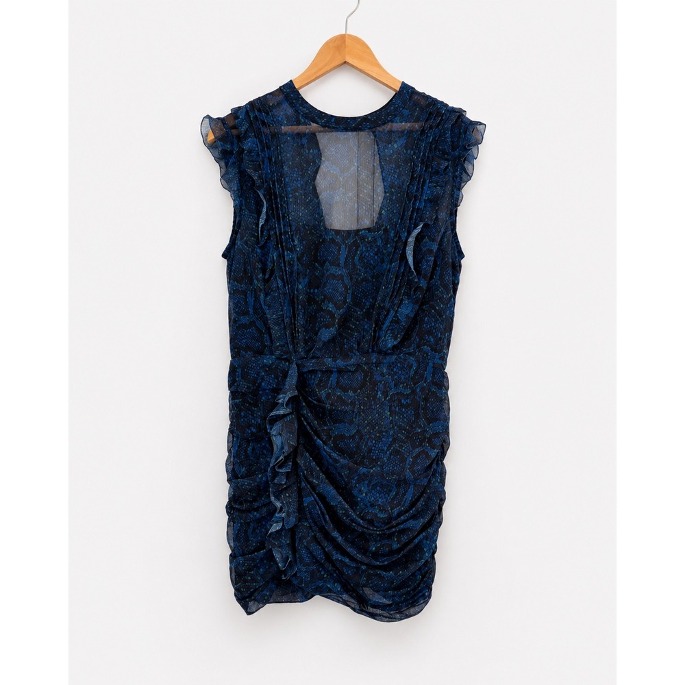 AllSaints Blue Hali Tamora Snakeskin Print Ruched Mini Dress Size US 8 UK 12
